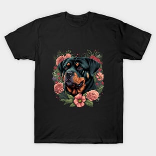 Rottweiler Dog and Flowers T-Shirt